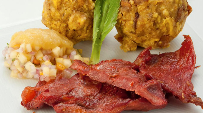 Peruvian Tacacho with Cecina